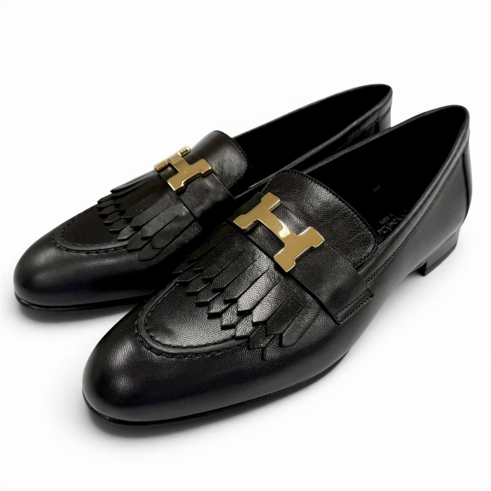 Hermes Moccasins Royale Leather Loafers Black