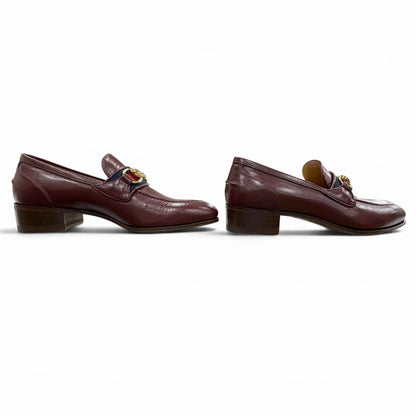 Gucci Web Line Horsebit Leather Loafers Bordeaux Gold 35.5 Box Recommended — view 3