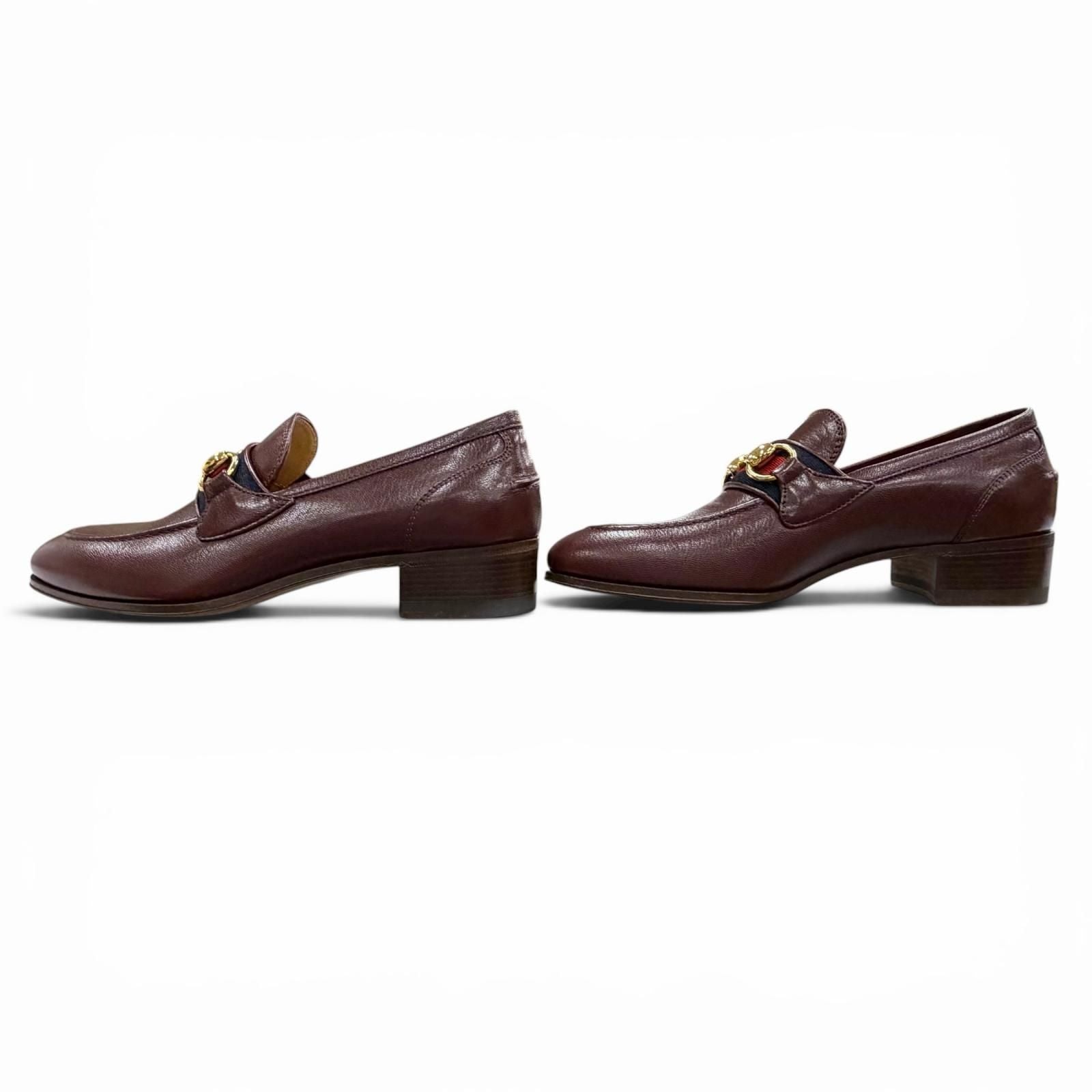 Gucci Web Line Horsebit Leather Loafers Bordeaux Gold 35.5 Box Recommended — view 4