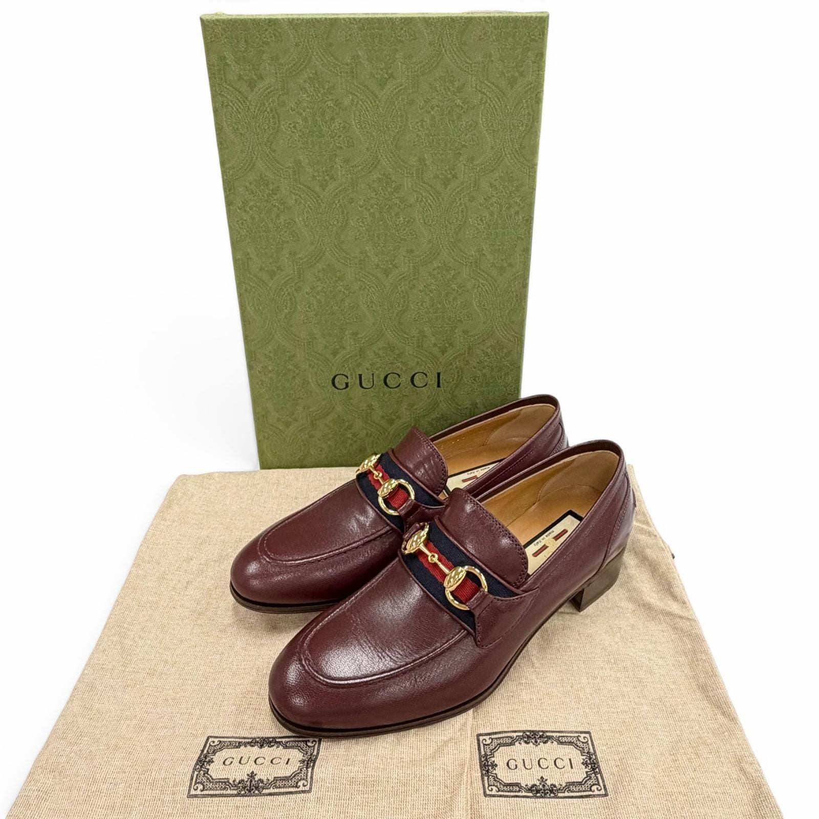 Gucci Web Line Horsebit Leather Loafers Bordeaux Gold 35.5 Box Recommended — view 2