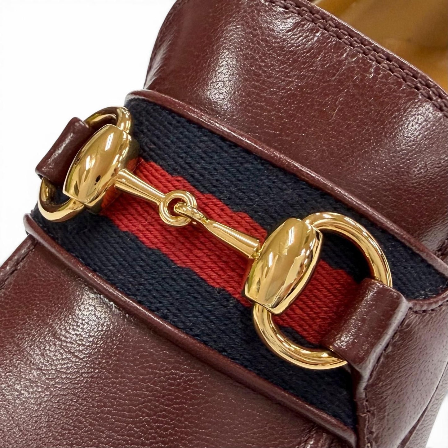 Gucci Web Line Horsebit Leather Loafers Bordeaux Gold 35.5 Box Recommended — view 8