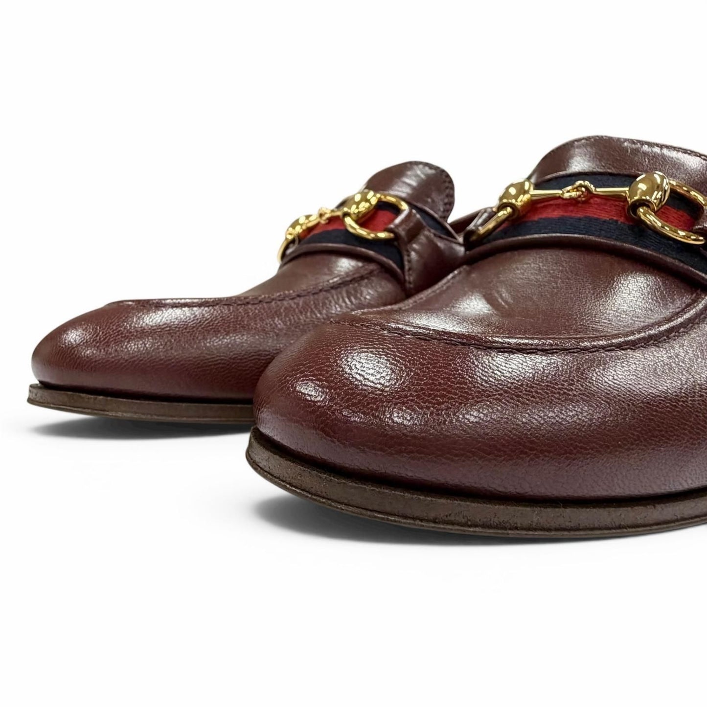 Gucci Web Line Horsebit Leather Loafers Bordeaux Gold 35.5 Box Recommended — view 7