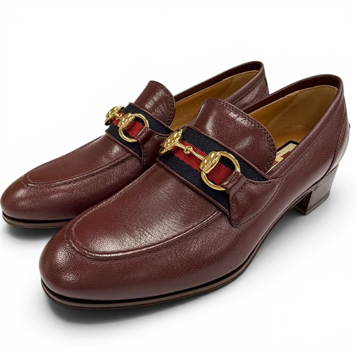 Gucci Web Line Horsebit Leather Loafers Bordeaux Gold 35.5 Box Recommended