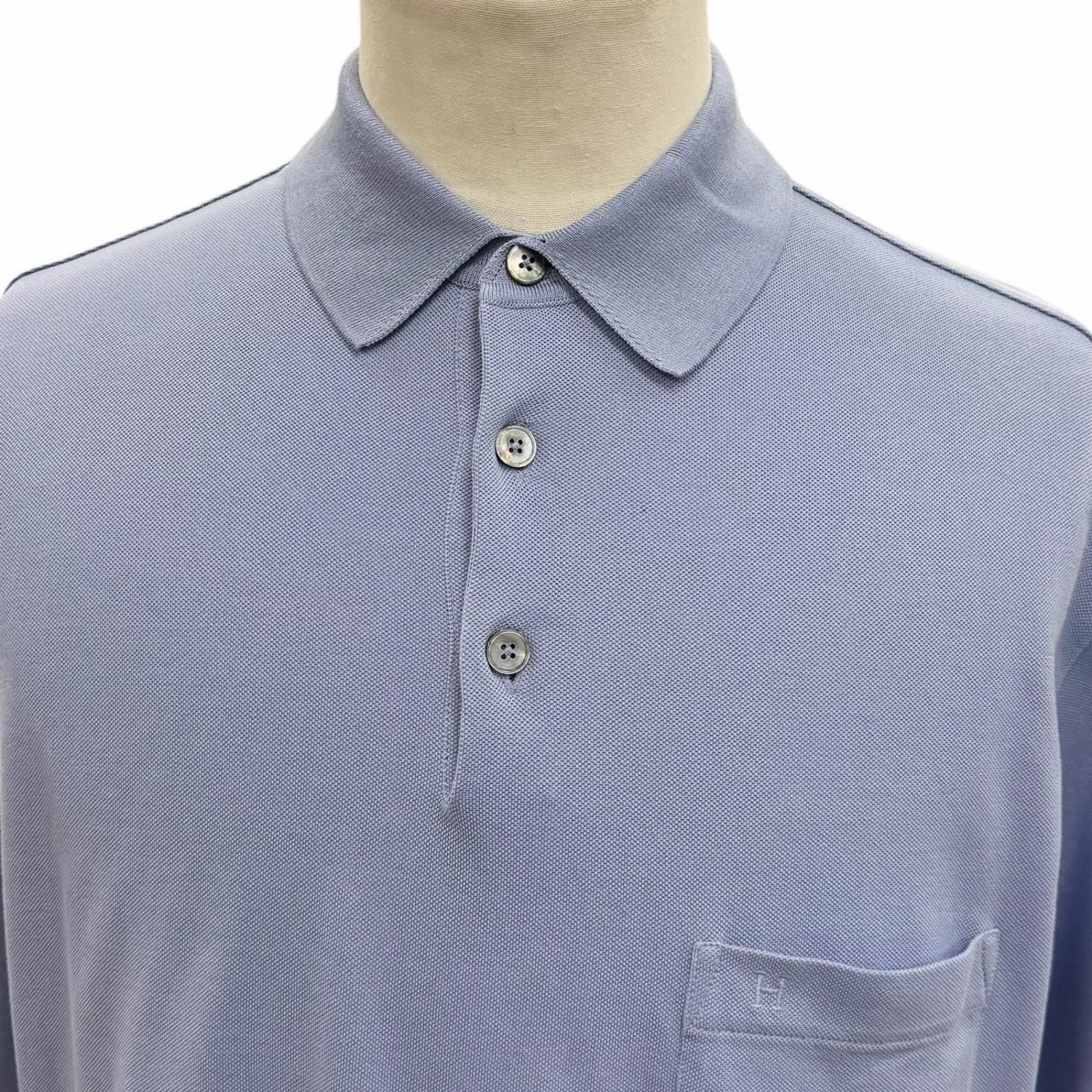 Hermes Cotton 100% Logo Embroidery Chest Pocket Short Sleeve Polo Shirt Purple — view 2