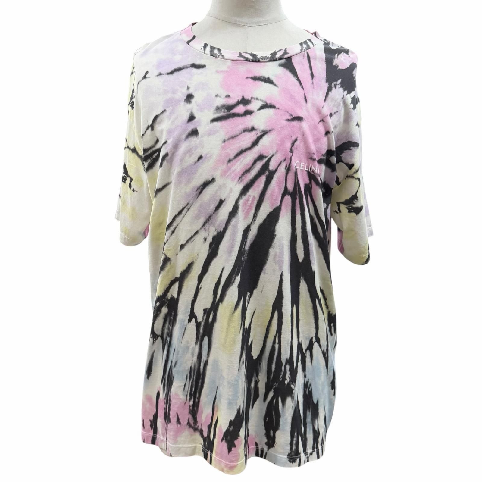 Celine Cotton 100% Tie Dye Logo Print Crew Neck Short Sleeve T-Shirt Multi