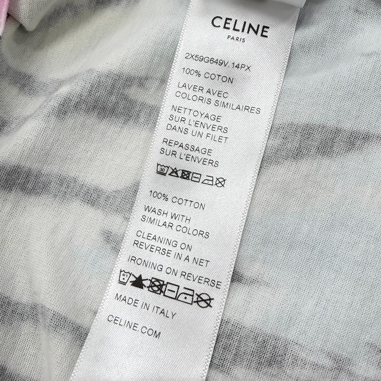 Celine Cotton 100% Tie Dye Logo Print Crew Neck Short Sleeve T-Shirt Multi — view 8
