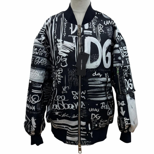 Dolce & Gabbana Graffiti Black Tag Double Zip Up Jacket Bomber White