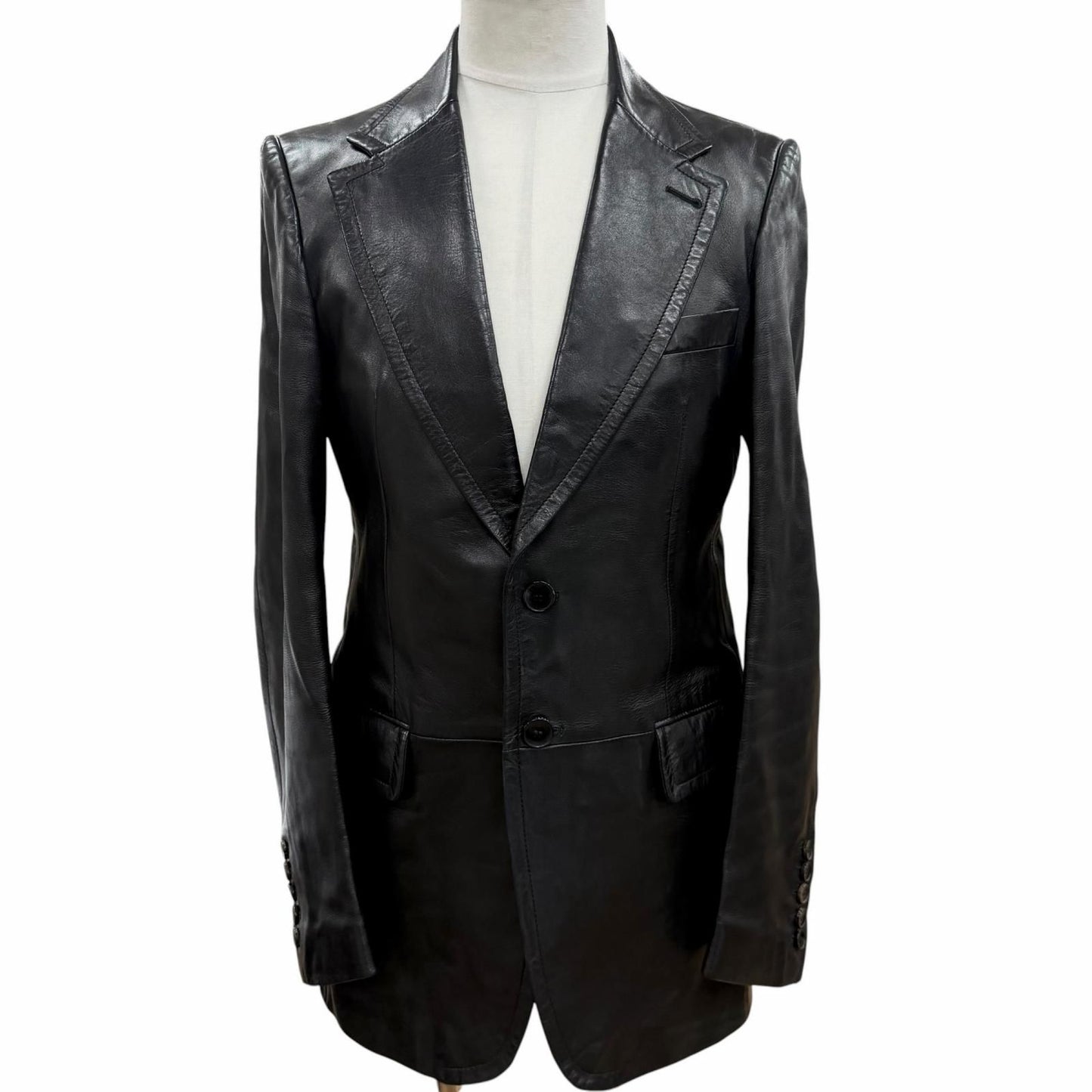 Gucci Vintage Sheep Leather Lambskin Era Single Jacket Tailored Black 46