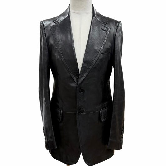 Gucci Vintage Sheep Leather Lambskin Era Single Jacket Tailored Black 46