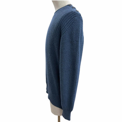 Loro Piana Cotton Crew Neck Long Sleeve Knit Sweater Blue 48 — view 3