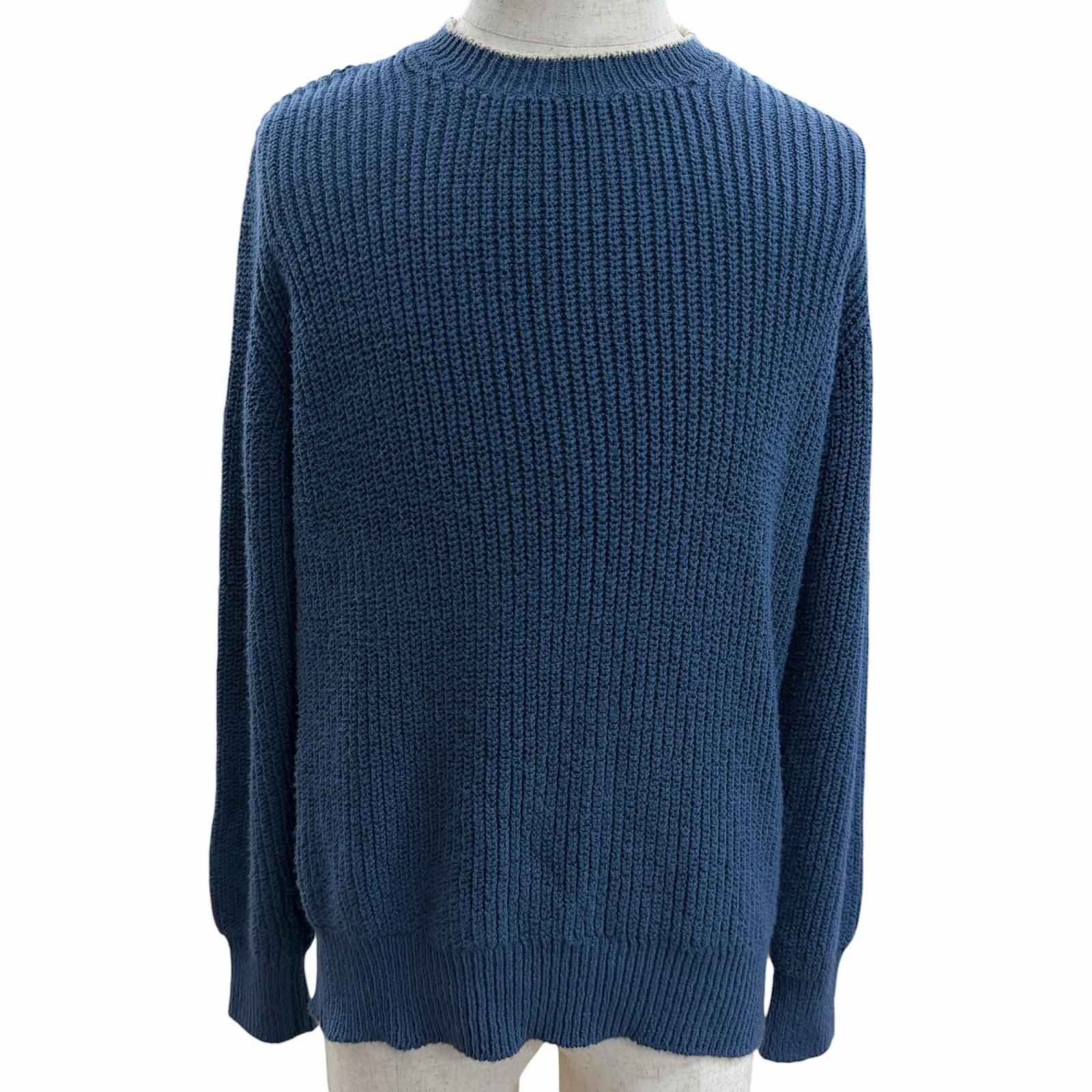 Loro Piana Cotton Crew Neck Long Sleeve Knit Sweater Blue 48
