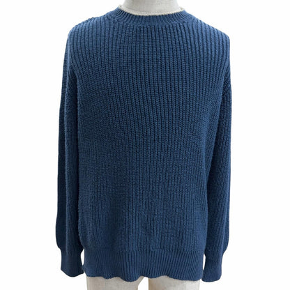 Loro Piana Cotton Crew Neck Long Sleeve Knit Sweater Blue 48