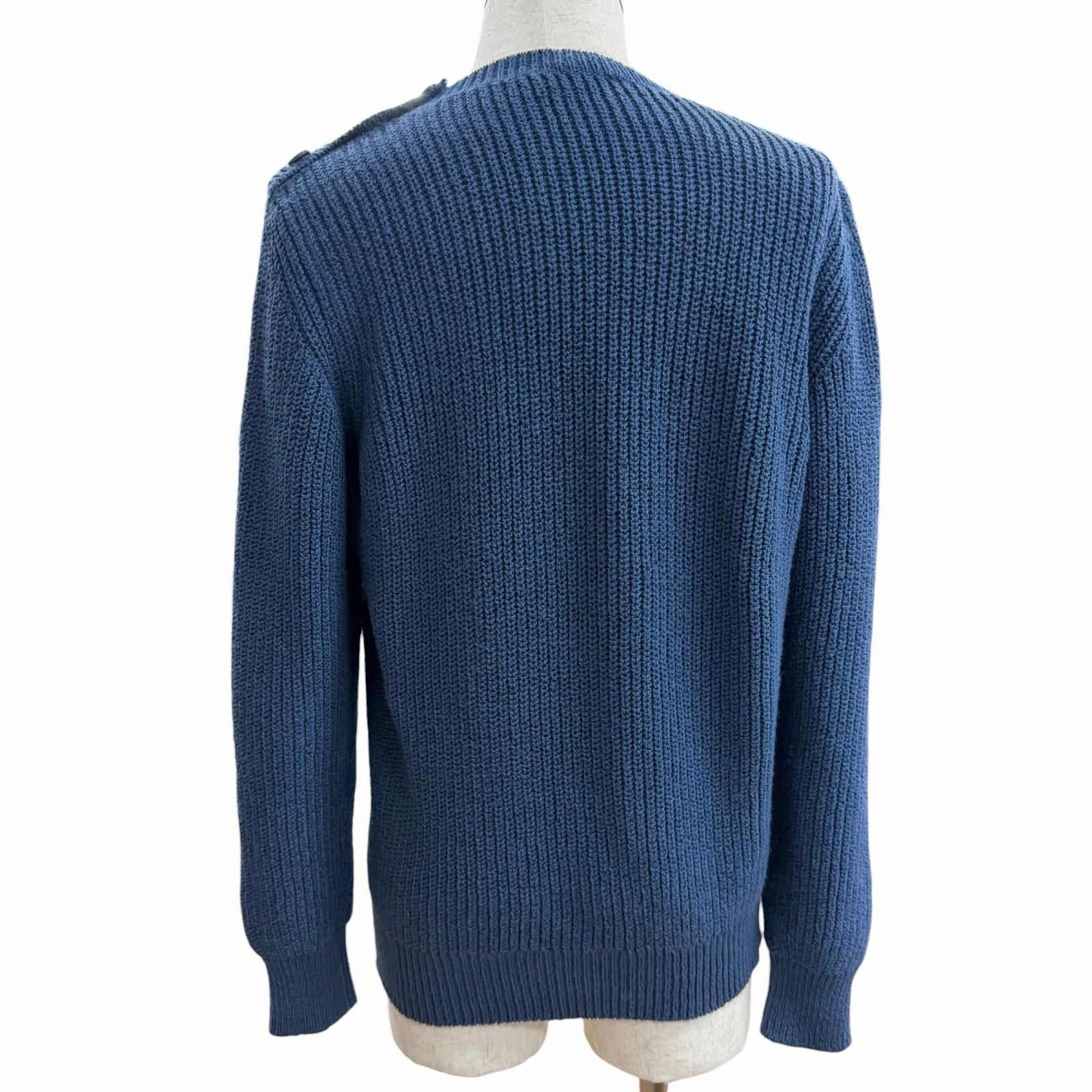 Loro Piana Cotton Crew Neck Long Sleeve Knit Sweater Blue 48 — view 4