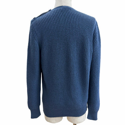 Loro Piana Cotton Crew Neck Long Sleeve Knit Sweater Blue 48 — view 4