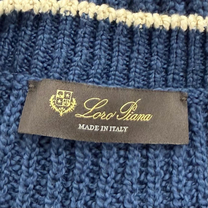 Loro Piana Cotton Crew Neck Long Sleeve Knit Sweater Blue 48 — view 6