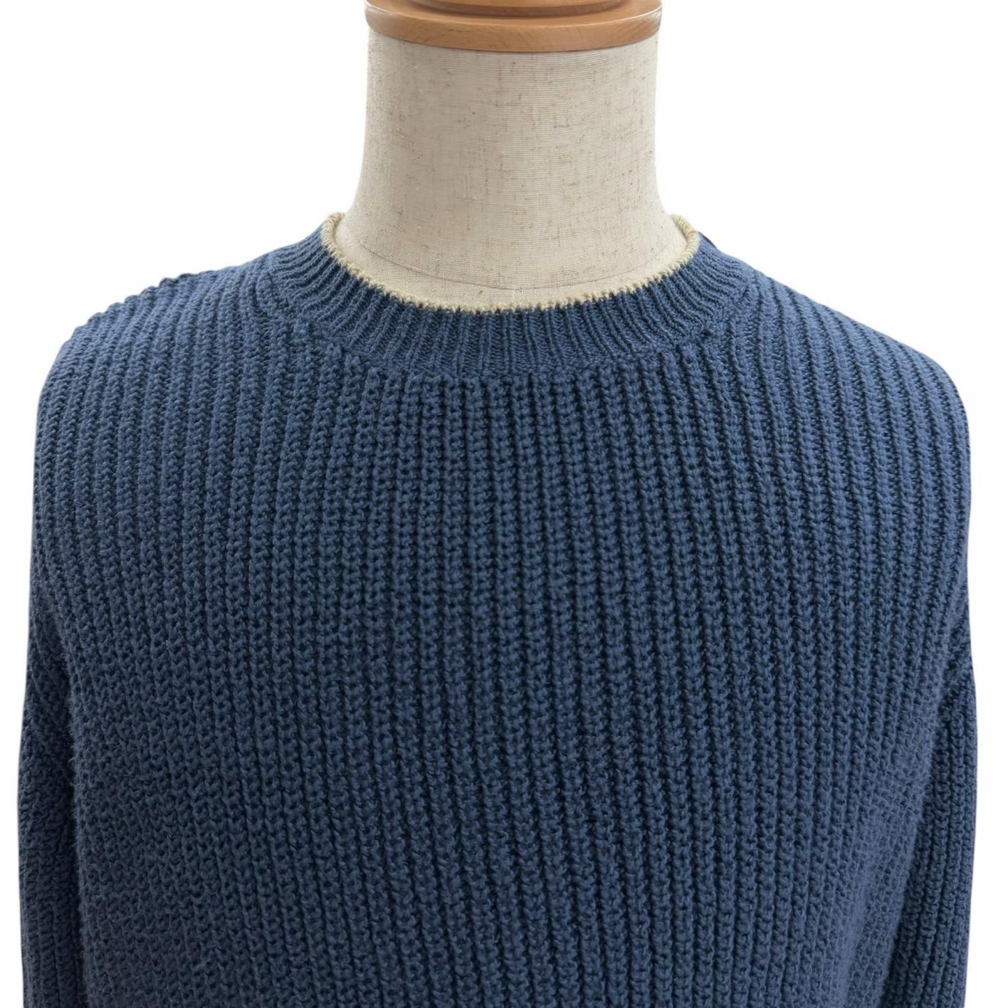 Loro Piana Cotton Crew Neck Long Sleeve Knit Sweater Blue 48 — view 2