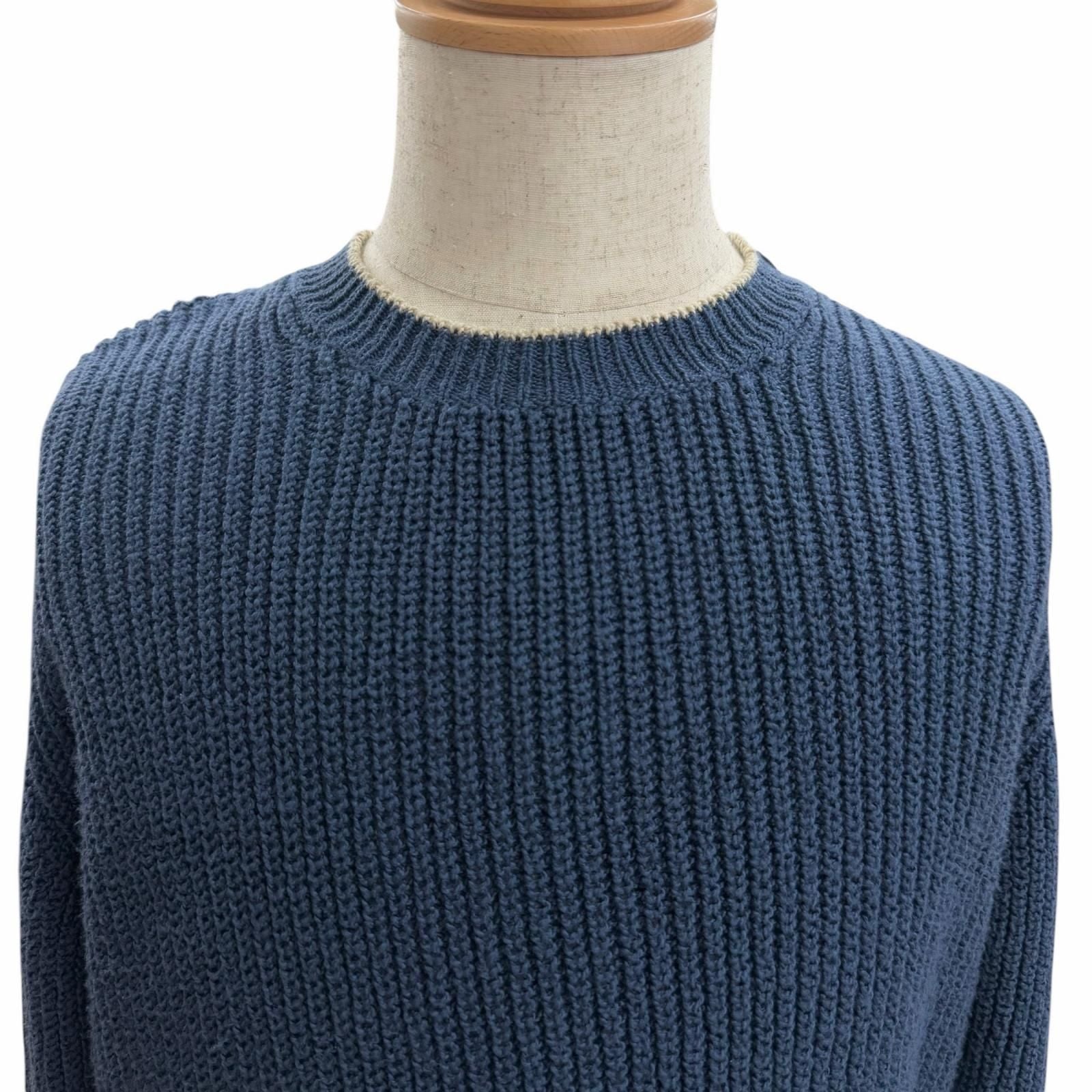 Loro Piana Cotton Crew Neck Long Sleeve Knit Sweater Blue 48 — view 2