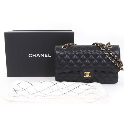 Chanel Quilted 25 Caviar Leather Chain Shoulder Bag Black Gold — view 2