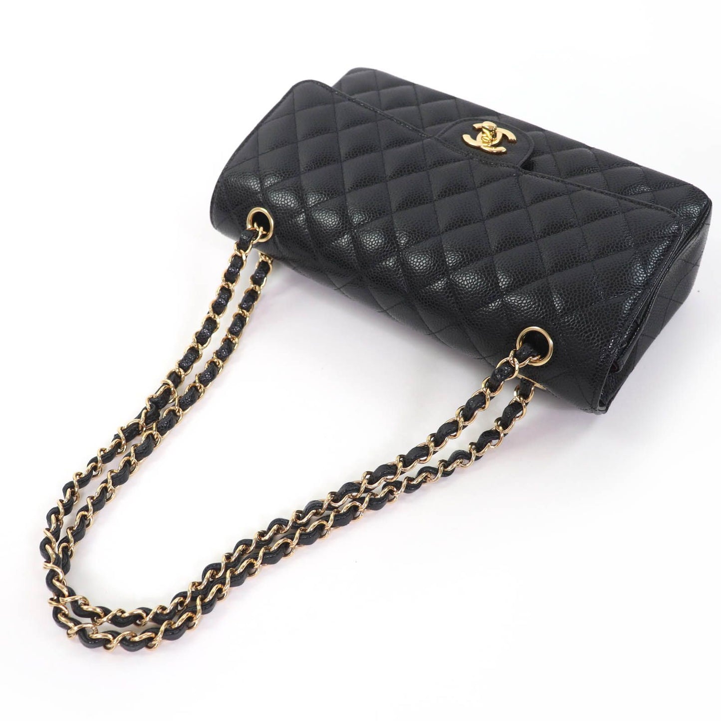 Chanel Quilted 25 Caviar Leather Chain Shoulder Bag Black Gold — view 5