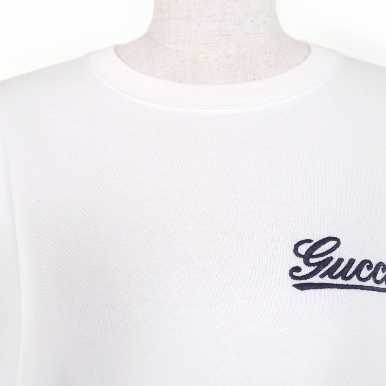 Gucci Cotton 100% Logo Embroidery Oversize Jersey Short Sleeve T-Shirt White — view 4