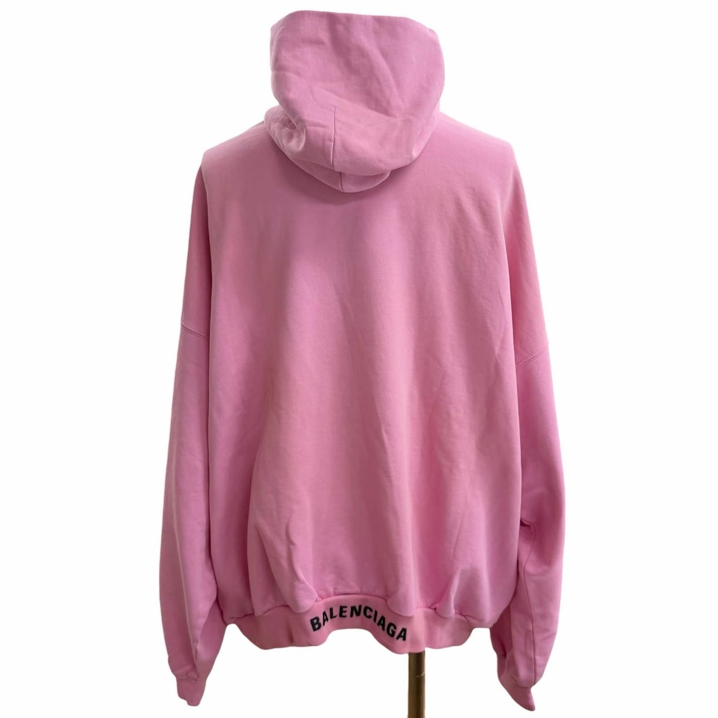Balenciaga Back Logo Embroidery Distressed Pullover Hoodie Pink — view 4