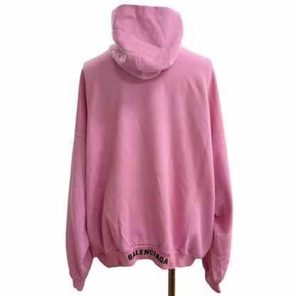 Balenciaga Back Logo Embroidery Distressed Pullover Hoodie Pink — view 4