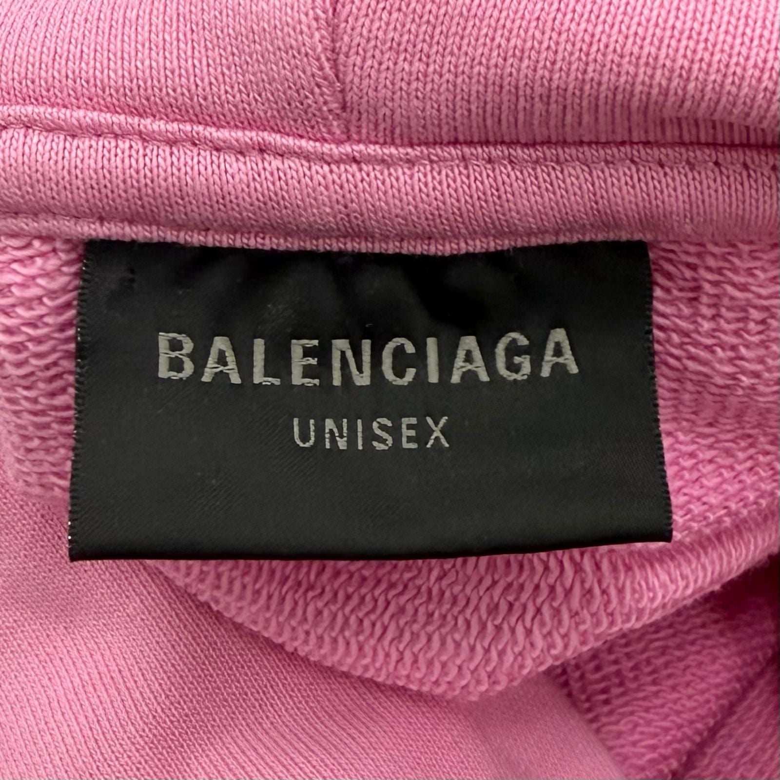 Balenciaga Back Logo Embroidery Distressed Pullover Hoodie Pink — view 6