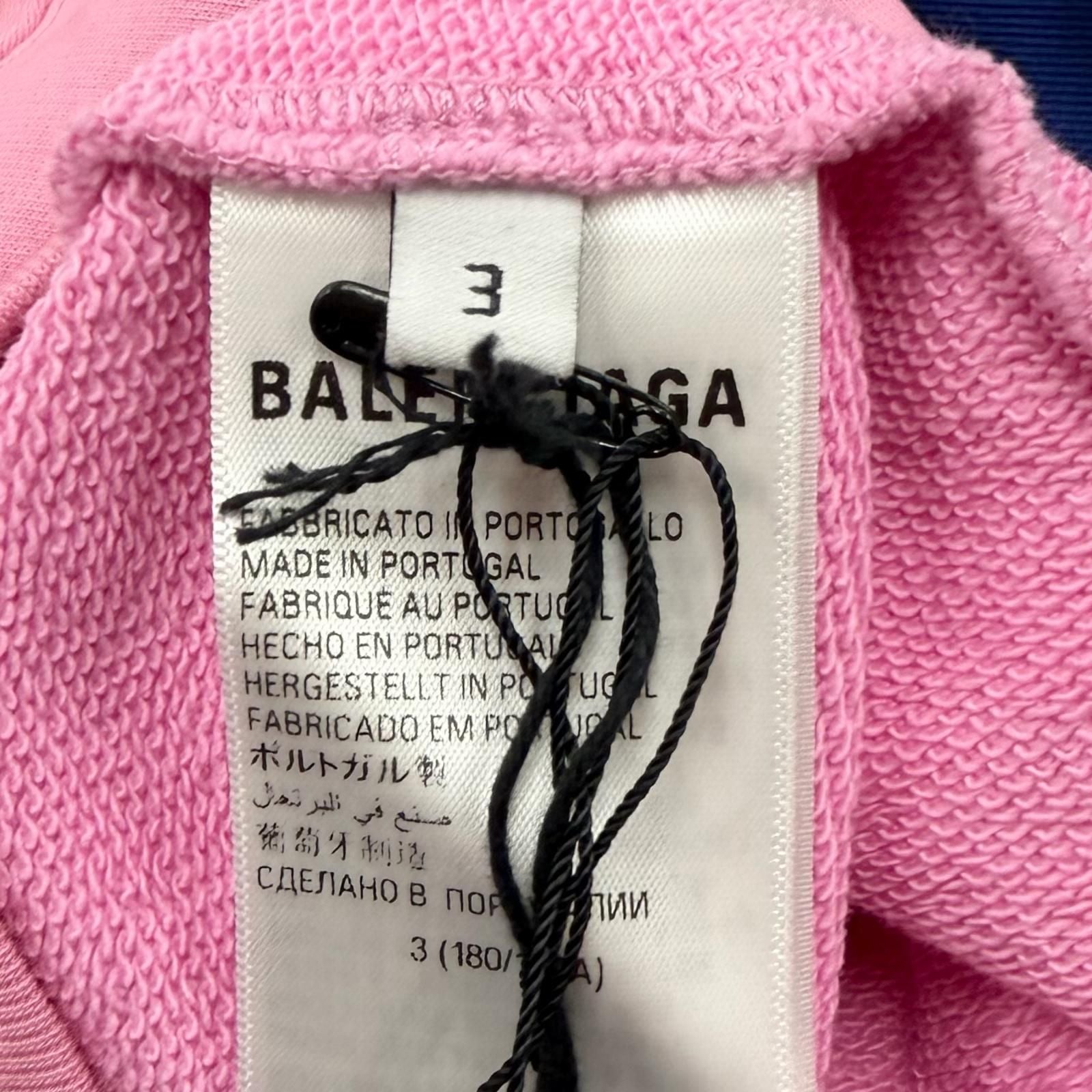 Balenciaga Back Logo Embroidery Distressed Pullover Hoodie Pink — view 7