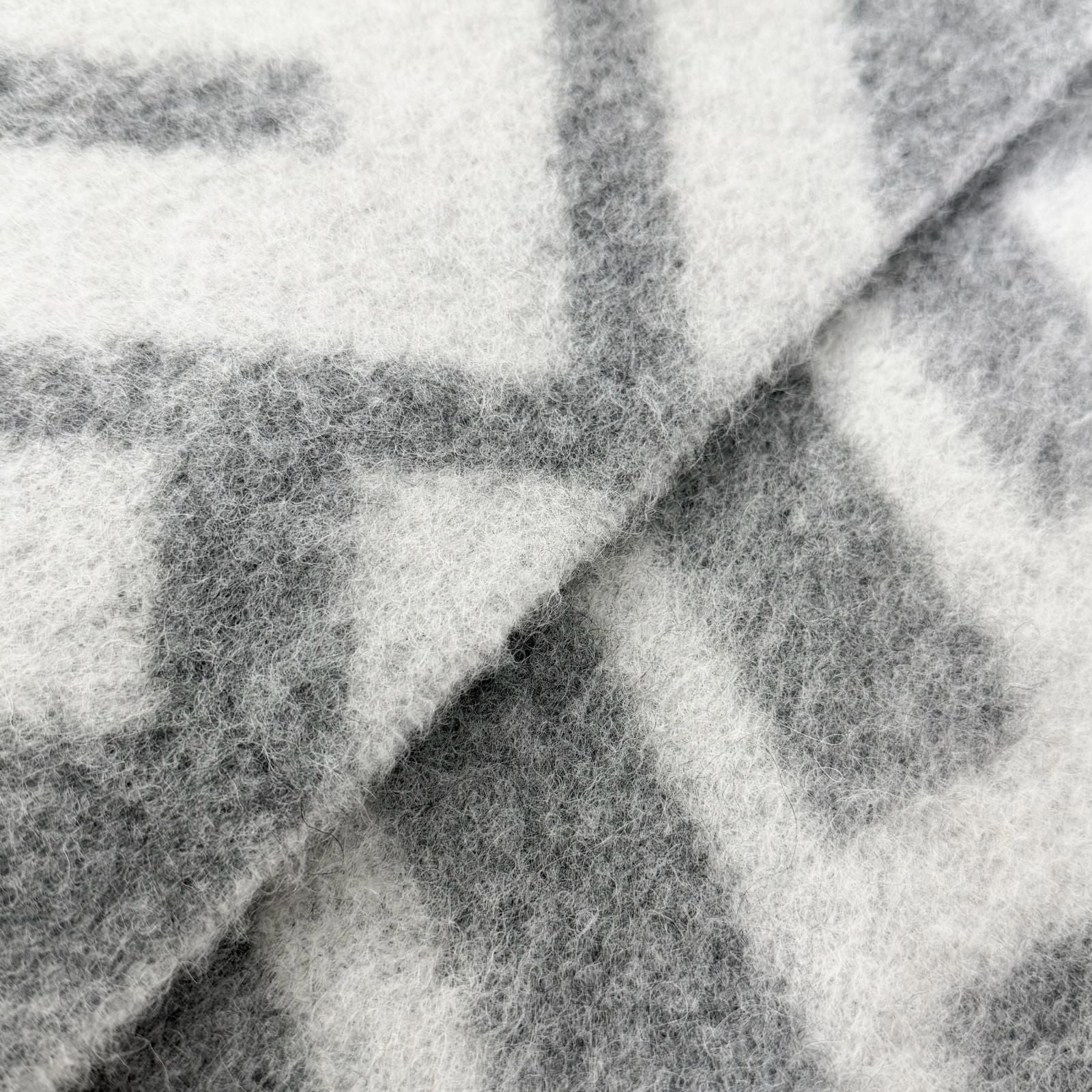 Fendi Alpaca Wool Blend FF Logo All Over Pattern Fringe Throw Gray 180 cm — view 4