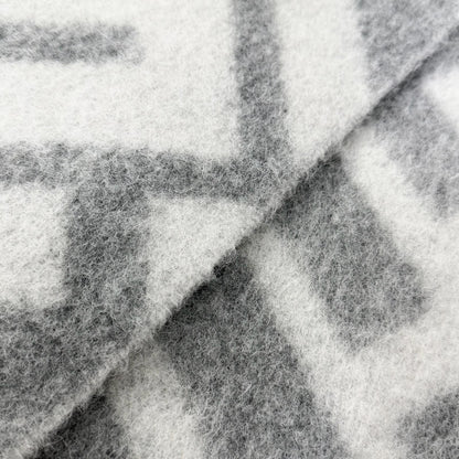 Fendi Alpaca Wool Blend FF Logo All Over Pattern Fringe Throw Gray 180 cm — view 4