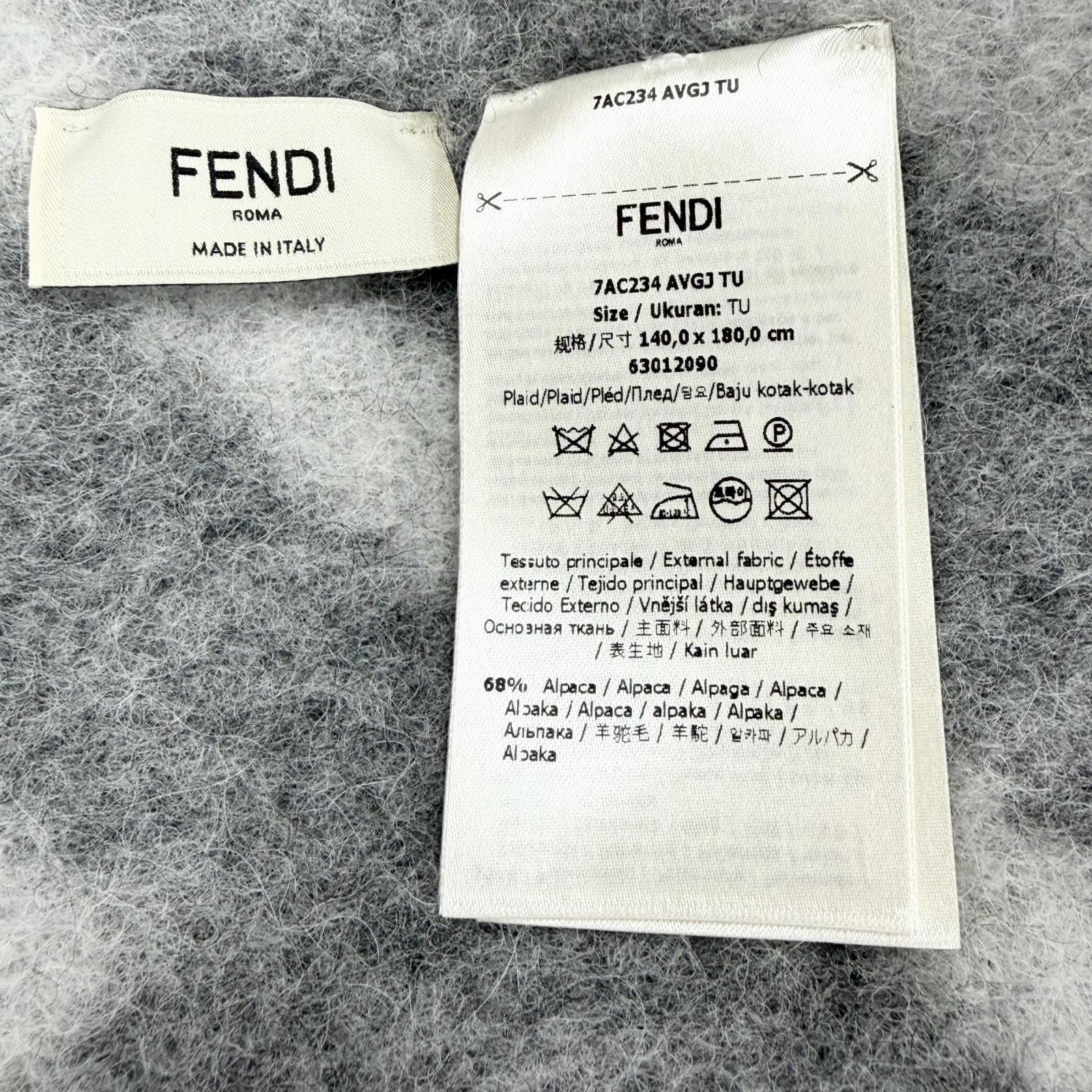 Fendi Alpaca Wool Blend FF Logo All Over Pattern Fringe Throw Gray 180 cm — view 6