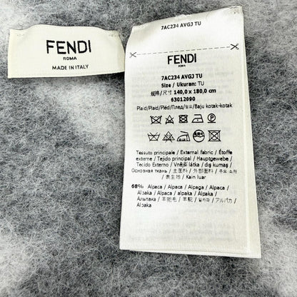 Fendi Alpaca Wool Blend FF Logo All Over Pattern Fringe Throw Gray 180 cm — view 6