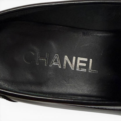 Chanel CC Logo Leather Loafers Shoes Black Silver — view 9