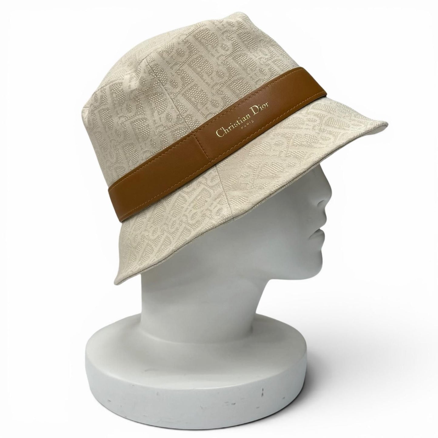 Dior Cotton 100% Teddy-d Bob Hat Leather Hat Light Beige 57 — view 3