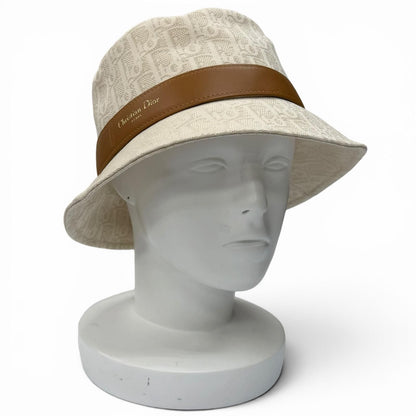 Dior Cotton 100% Teddy-d Bob Hat Leather Hat Light Beige 57