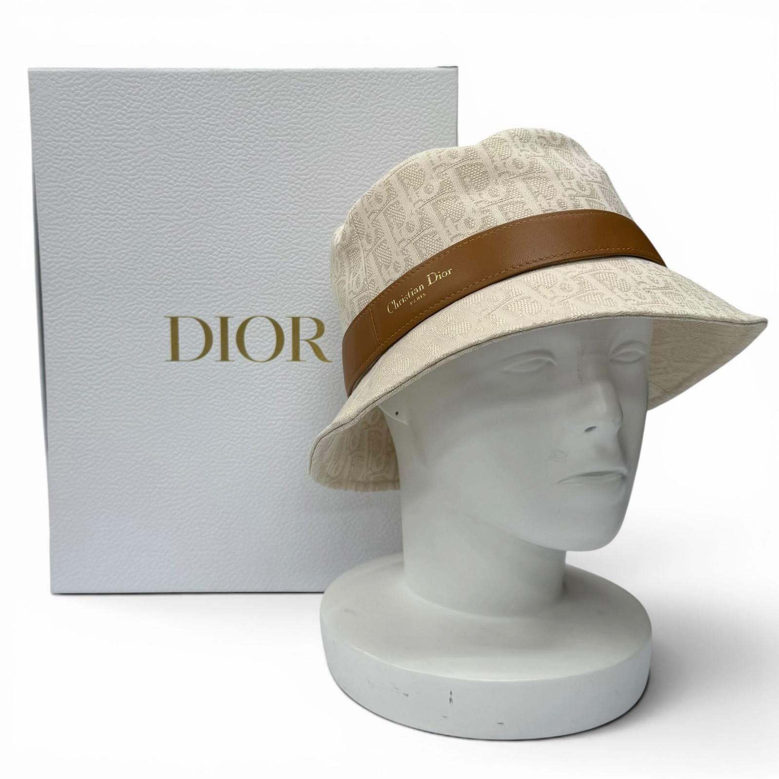 Dior Cotton 100% Teddy-d Bob Hat Leather Hat Light Beige 57 — view 2