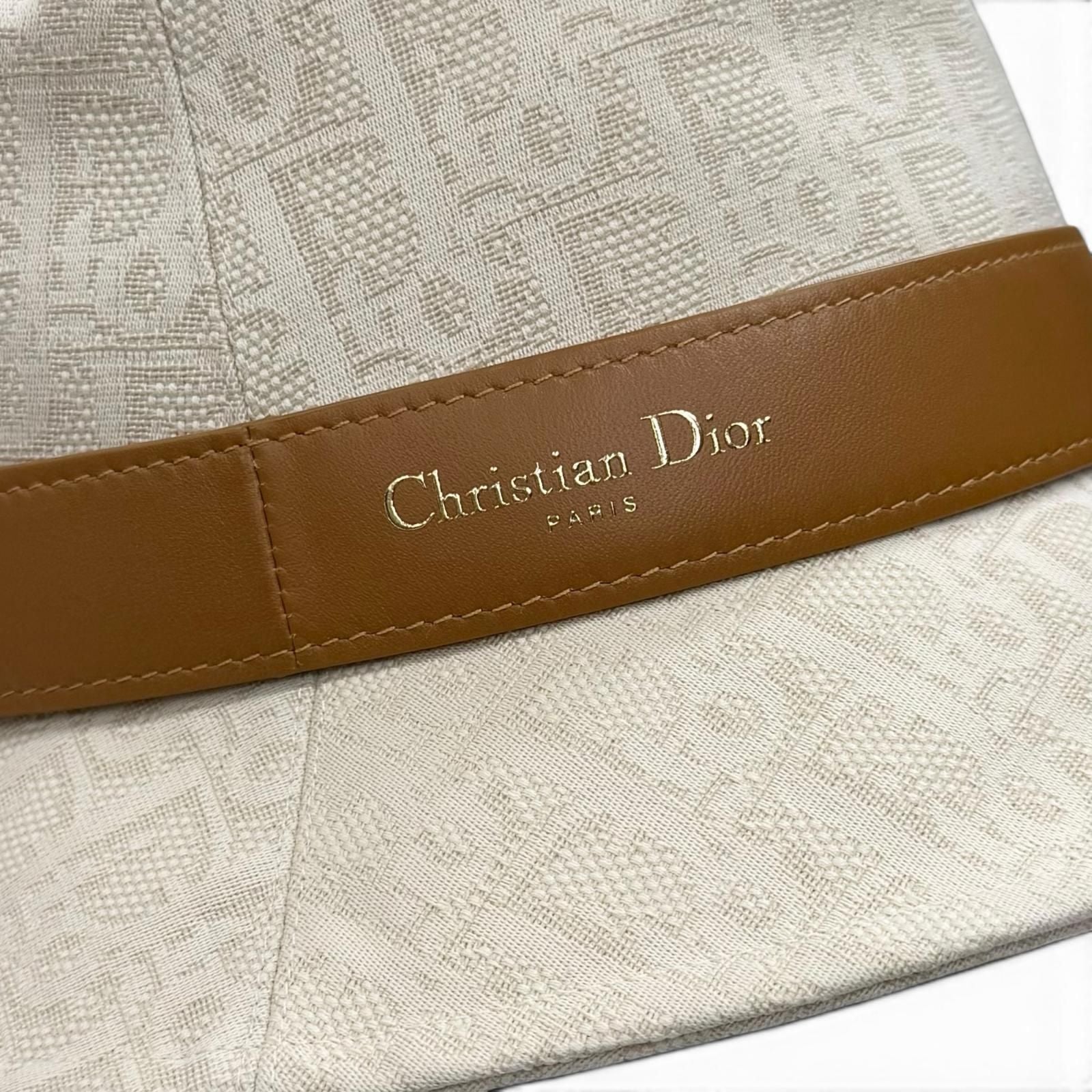 Dior Cotton 100% Teddy-d Bob Hat Leather Hat Light Beige 57 — view 6