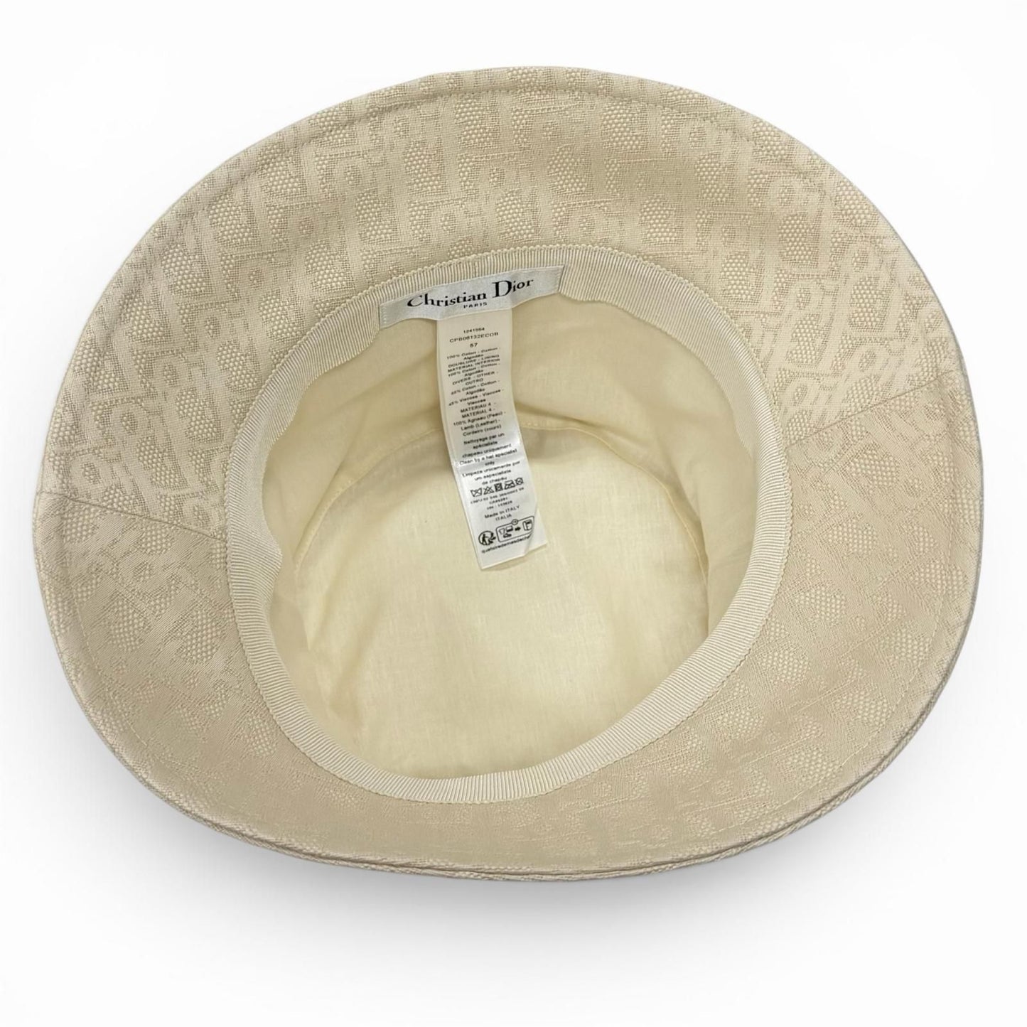 Dior Cotton 100% Teddy-d Bob Hat Leather Hat Light Beige 57 — view 5
