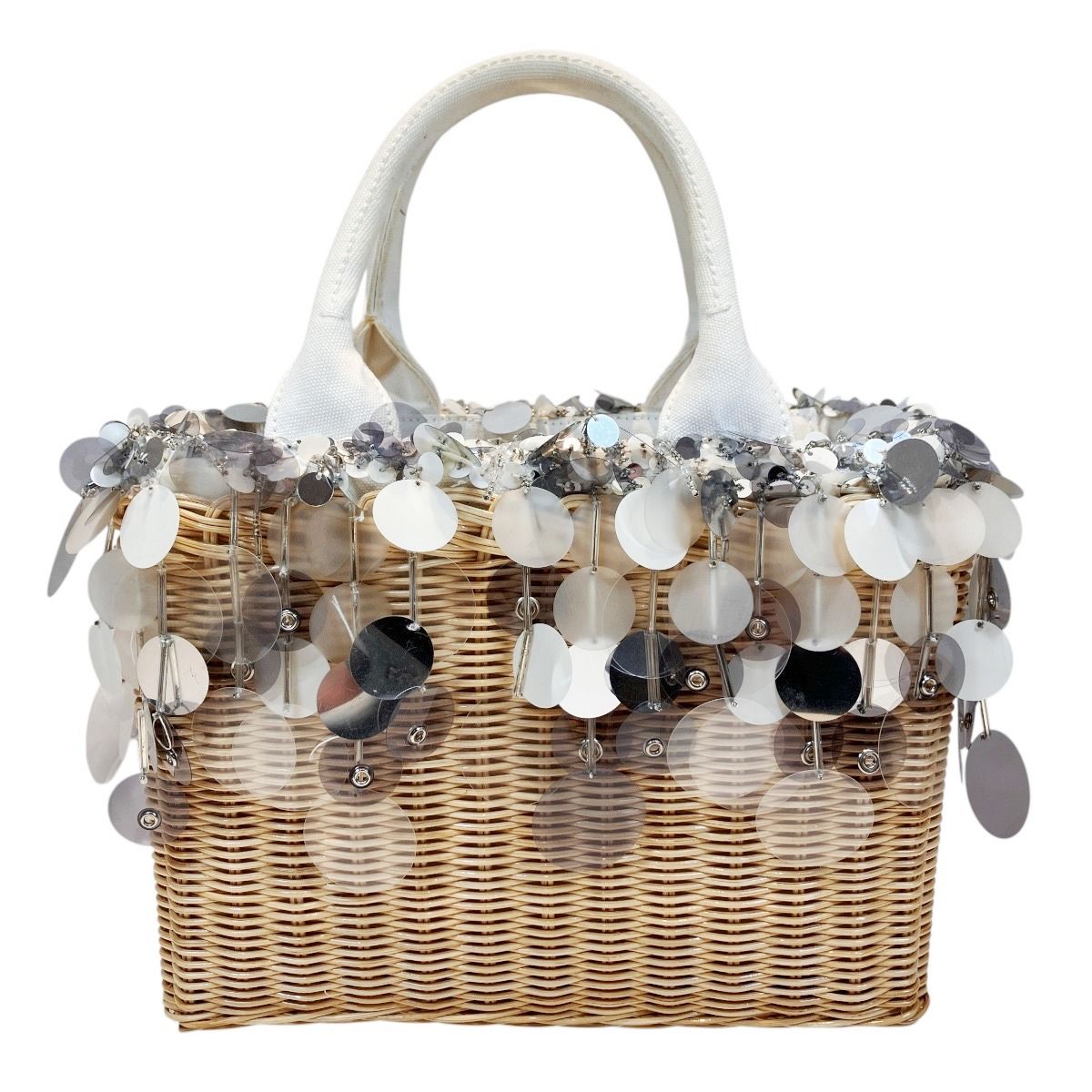 Prada Wicker Basket Bag Handbag Rattan Cotton Sequin — view 2