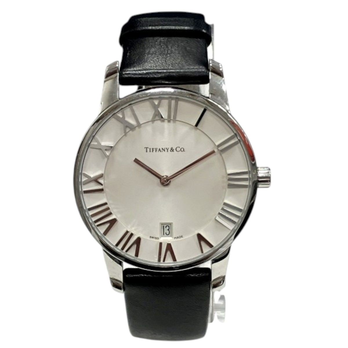 Tiffany & Co Atlas Dome Watch SS Leather Quartz White Dial