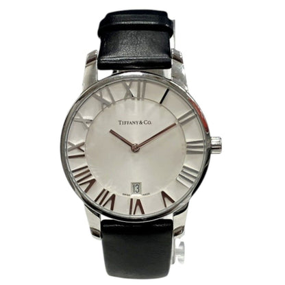 Tiffany & Co Atlas Dome Watch SS Leather Quartz White Dial