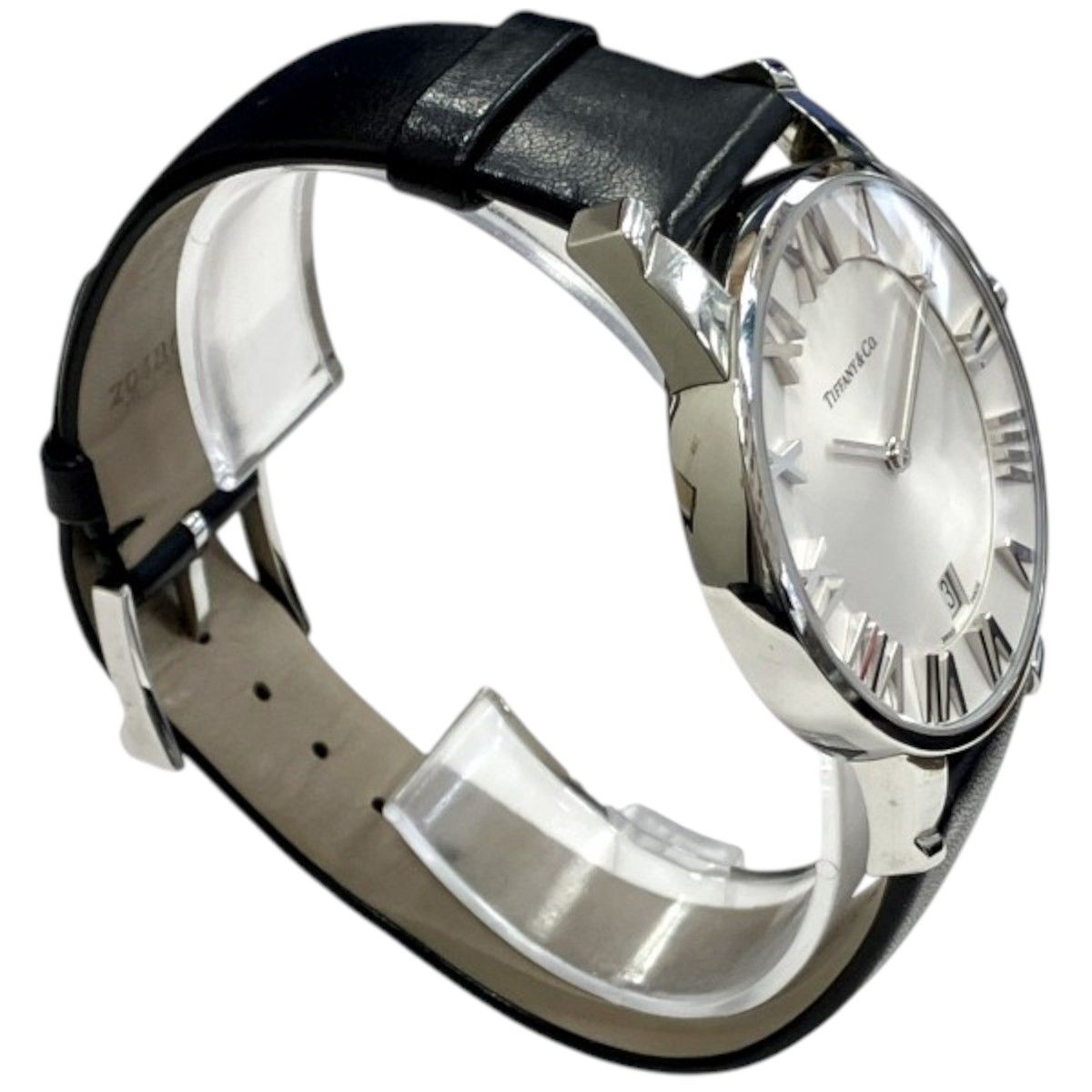 Tiffany & Co Atlas Dome Watch SS Leather Quartz White Dial — view 3