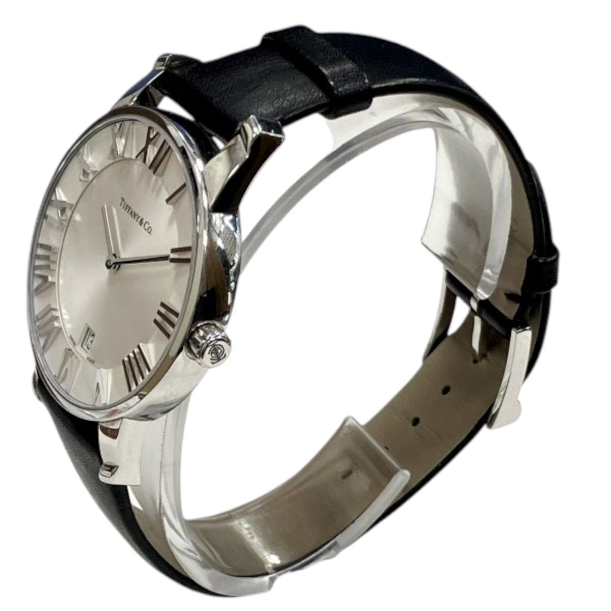 Tiffany & Co Atlas Dome Watch SS Leather Quartz White Dial — view 2