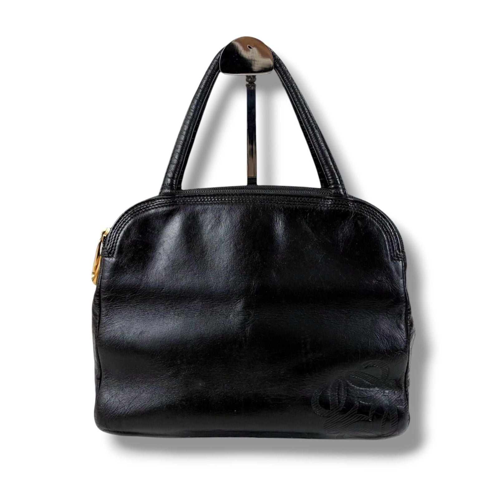 Loewe Anagram Logo Mini Handbag Black Nappa Leather Gold Vintage