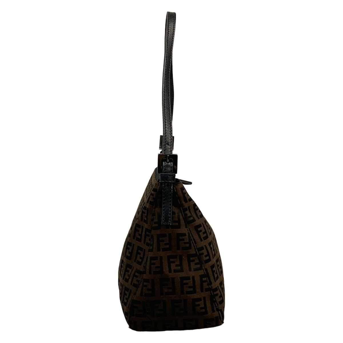 Fendi Shoulder Bag Zucchino Pattern Dark Brown Black Leather — view 2