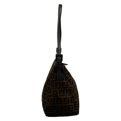 Fendi Shoulder Bag Zucchino Pattern Dark Brown Black Leather — view 2