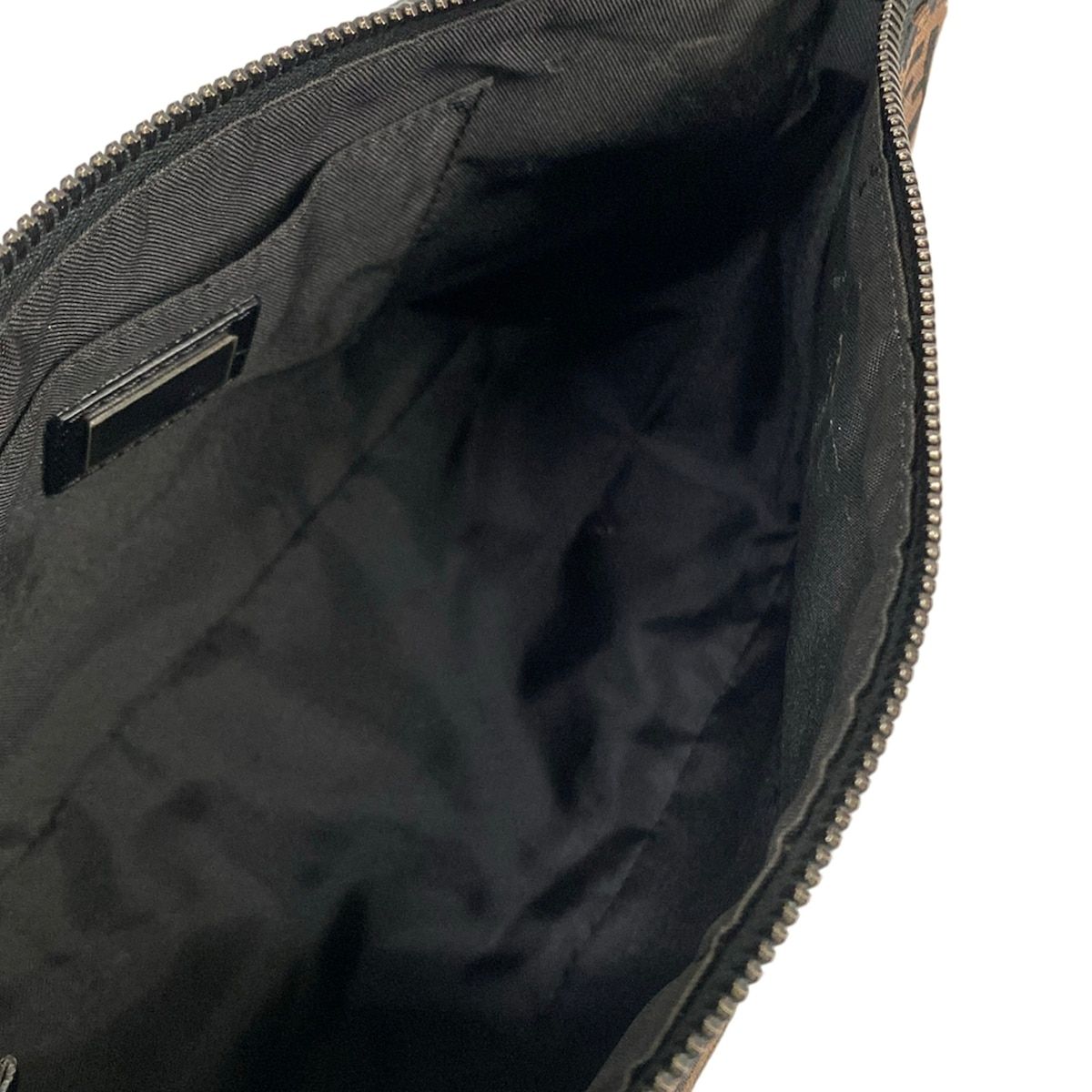 Fendi Shoulder Bag Zucchino Pattern Dark Brown Black Leather — view 7