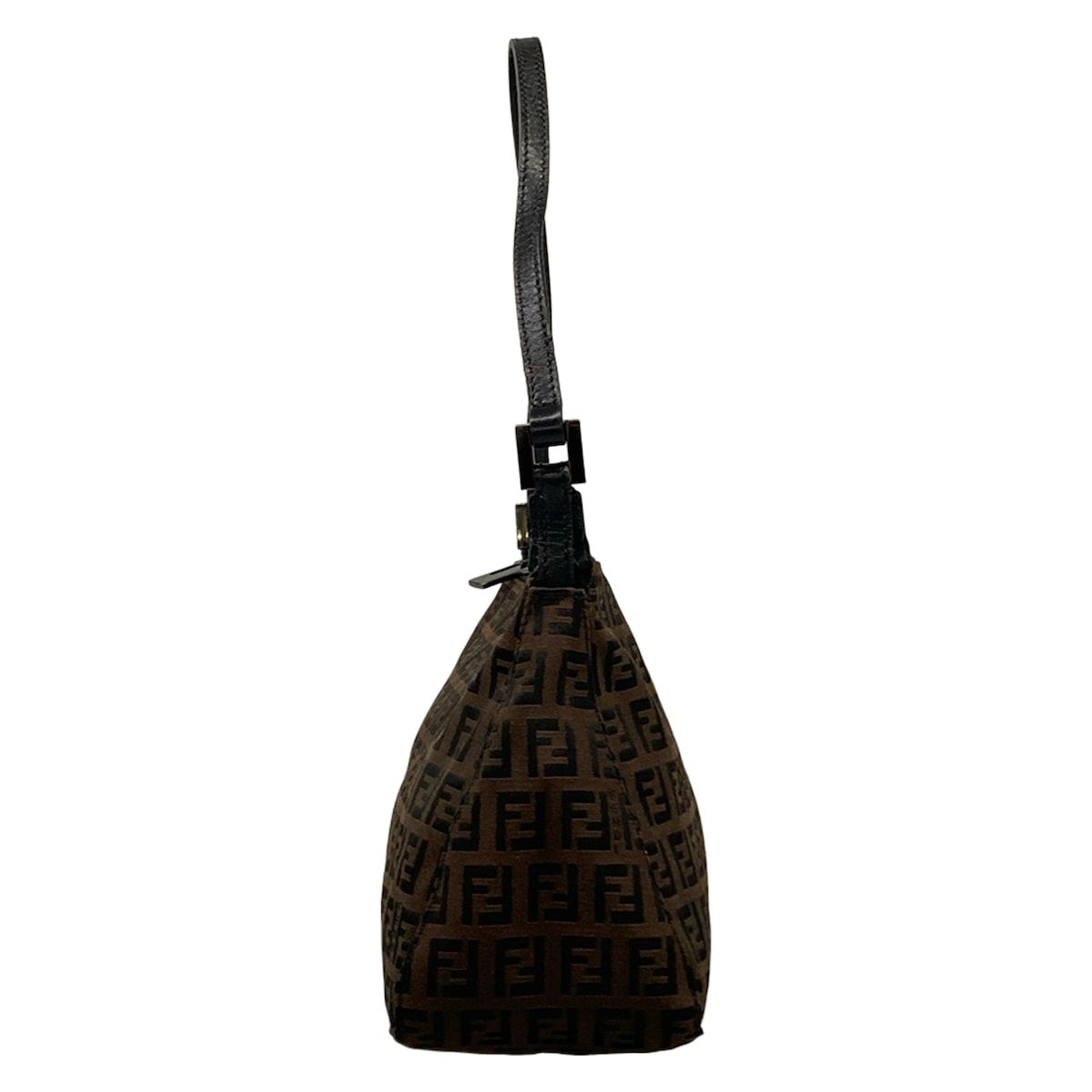 Fendi Shoulder Bag Zucchino Pattern Dark Brown Black Leather — view 4