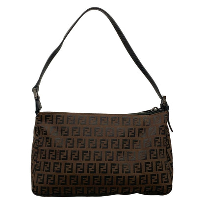 Fendi Shoulder Bag Zucchino Pattern Dark Brown Black Leather — view 3