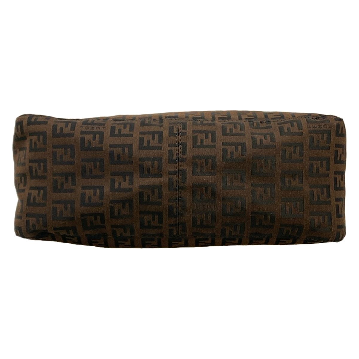 Fendi Shoulder Bag Zucchino Pattern Dark Brown Black Leather — view 5